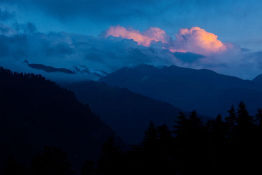 Sunset in Himalayas. Manali, Kullu Valley, Himachal Pradesh, India