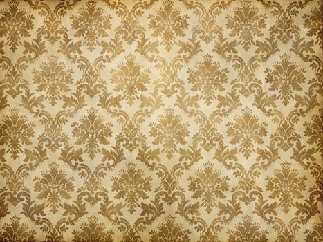 old brown and yellow damask patterned wallpaper