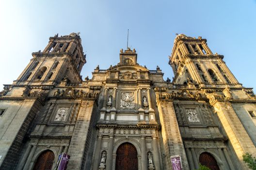 View of the cathedral of Mexico City in the Zocalo