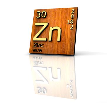 Zinc form Periodic Table of Elements  - wood board - 3d made