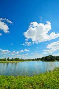 summer landscape with lake at sunny day