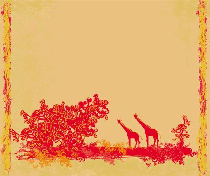 grunge background with African fauna and flora