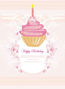 illustration of cute retro cupcakes card - Happy Birthday Card