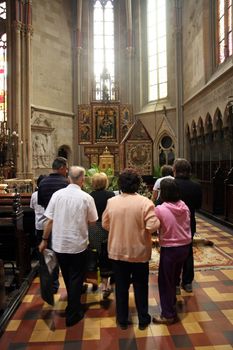 ZAGREB, CROATIA - APRIL 10: On Good Friday, people pray in front of God's tomb in the Zagreb Cathedral, April 10, 2009 in Zagreb, Croatia.
