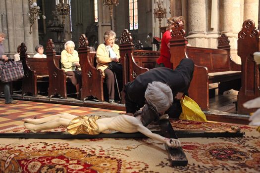 ZAGREB, CROATIA - APRIL 11: On Holy Saturday, people pray in front of God's tomb in the Zagreb Cathedral, April 11, 2009 in Zagreb, Croatia.