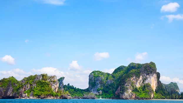 tall cliff with trees at Andaman Sea, Thailand