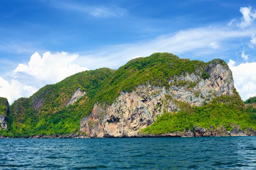 tall cliff with trees at Andaman Sea, Thailand