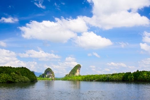 tall cliff with trees at Krabi, Thailand