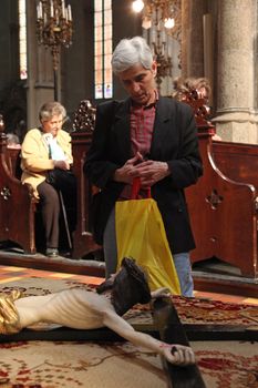 ZAGREB, CROATIA - APRIL 11: On Holy Saturday, people pray in front of God's tomb in the Zagreb Cathedral, April 11, 2009 in Zagreb, Croatia.