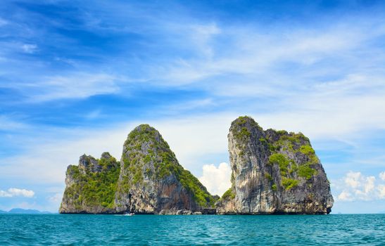 tall cliff with trees at Andaman Sea, Thailand