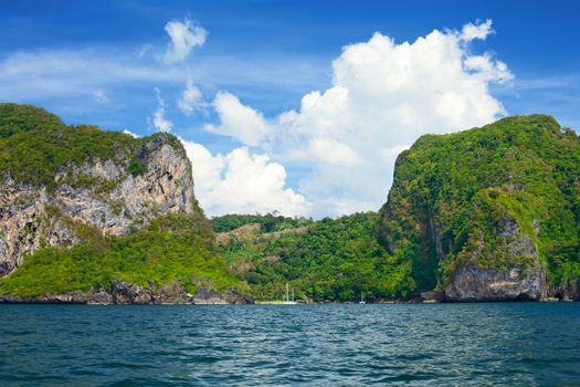 tall cliff with trees at Andaman Sea, Thailand