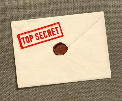 dorsal view of military top secret envelope with stamp