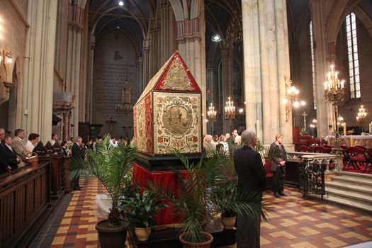 ZAGREB, CROATIA - APRIL 11: On Holy Saturday, people pray in front of God's tomb in the Zagreb Cathedral, April 11, 2009 in Zagreb, Croatia.