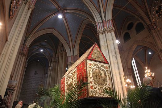 ZAGREB, CROATIA - 10 APRIL: Tomb of God exhibited on Good Friday, prepared to veneration at the Zagreb Cathedral, 10 April 2009 in Zagreb, Croatia.
