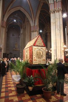 ZAGREB, CROATIA - APRIL 11: On Holy Saturday, people pray in front of God's tomb in the Zagreb Cathedral, April 11, 2009 in Zagreb, Croatia.