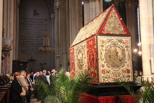 ZAGREB, CROATIA - APRIL 11: On Holy Saturday, people pray in front of God's tomb in the Zagreb Cathedral, April 11, 2009 in Zagreb, Croatia.