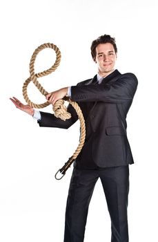 Portrait of a young successful and respectable businessman with a rope