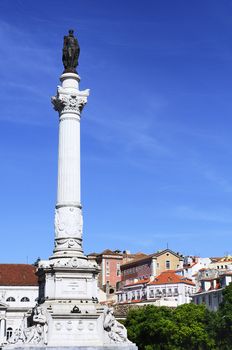 architectural detail on famous Don Pedro IV place, Lisbon Portugal