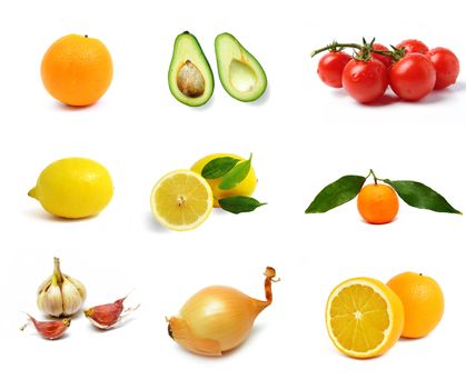 An image of a group of food on white background
