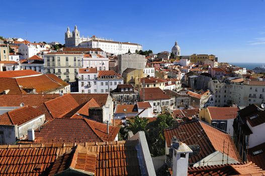 Panorama of a old traditional neighborhood in Lisbon