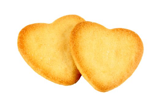 two heart shaped cookies made ​​with natural ingredients cut on white background