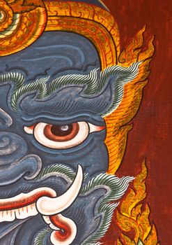 The face of giants, Vintage traditional Thai style art painting on temple for background.