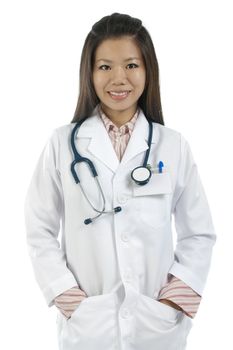 Asian female doctor portrait on white background
