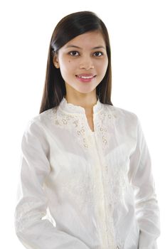 Portrait of a Pan Asian woman on white background