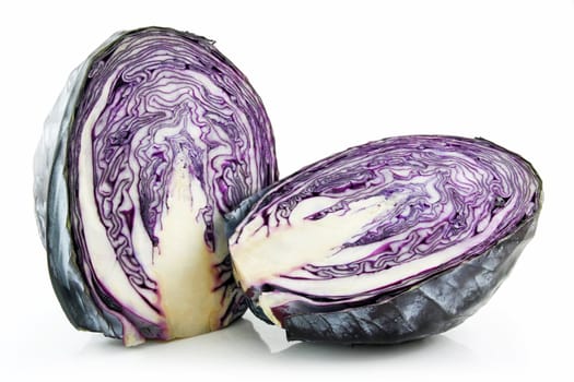 Red Ripe Sliced Cabbage Isolated on White Background