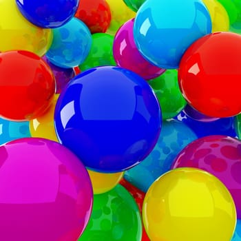 red blue yellow spheres in the form of the background image