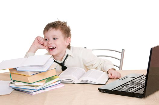 smiling boy pupil  isolated on white background