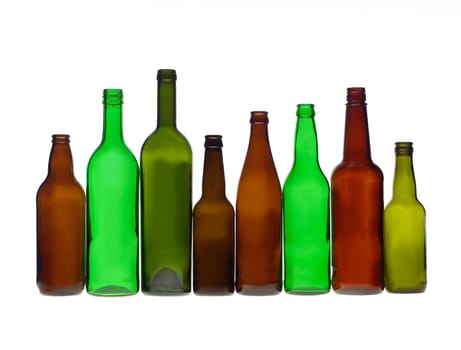 Group of bottles isolated on white background