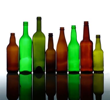 Group of bottles isolated on white background