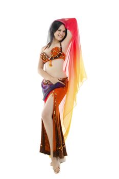 Beautiful Belly dancer on white background