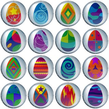 Easter eggs buttons, with various colour patterns, holiday symbol