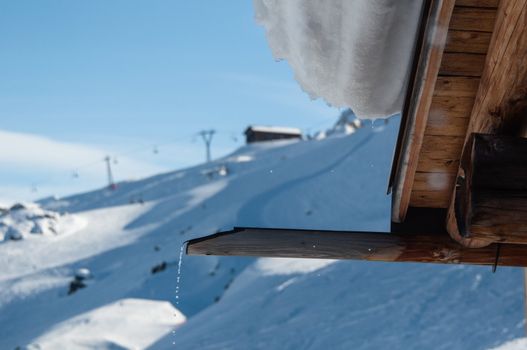 Snow melting in skiing resort in early spring - Montafon, Austria