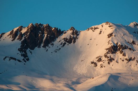 sunset in winter mountains landscape in Montafon, Austria
