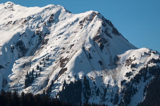 Landslide and avalanches in skiing mountains in early spring in Montafon, Austria