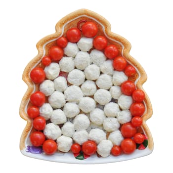 Tomato and cheese food in a dish isolated over white