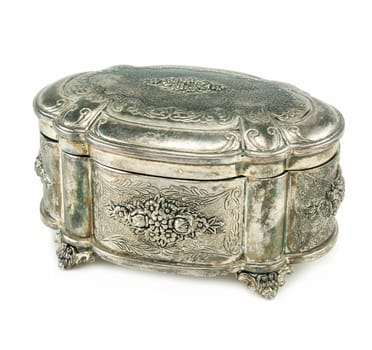 Ancient silver box isolated on a whitebackground