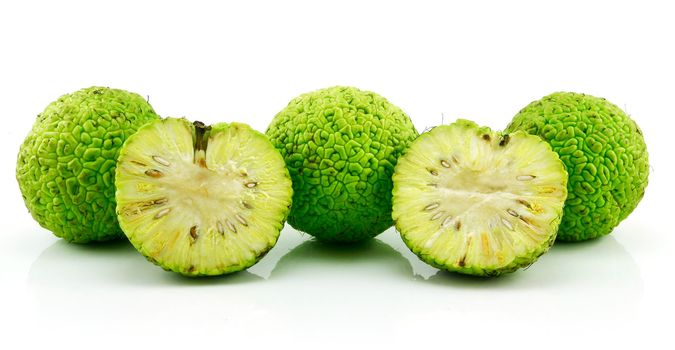 Sliced Osage Oranges (Maclura) Isolated on White Background