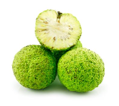 Sliced Osage Oranges (Maclura) Isolated on White Background