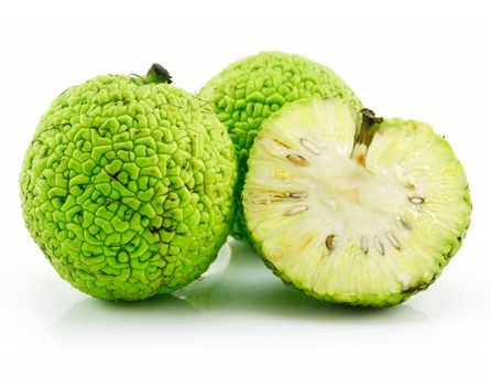 Sliced Osage Oranges (Maclura) Isolated on White Background