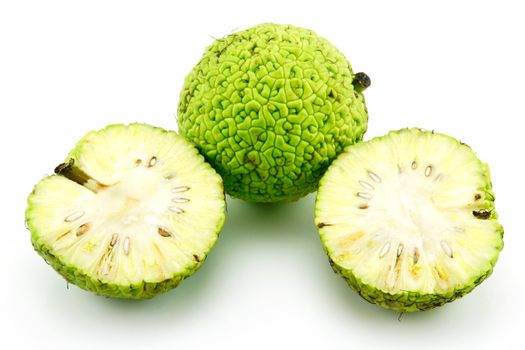 Sliced Osage Oranges (Maclura) Isolated on White Background