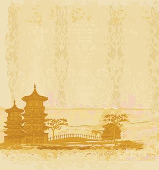 old paper with Asian Landscape