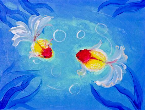 painting of goldfish in water