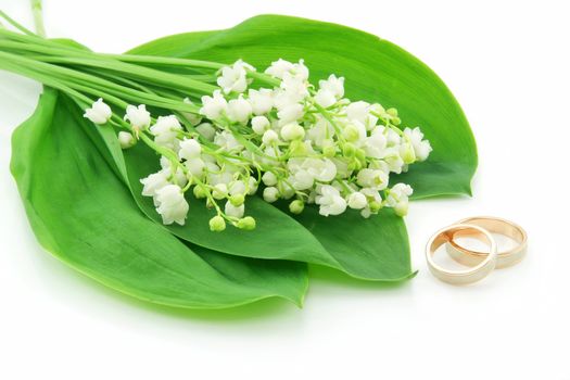 Lily of the Valley and Golden Rings Isolated on White Background
