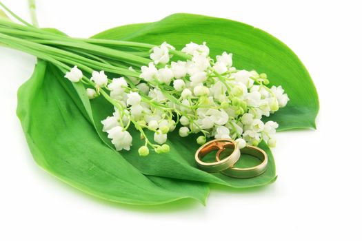 Lily of the Valley and Golden Rings Isolated on White Background