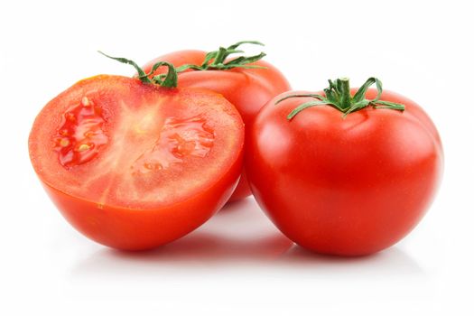 Ripe Sliced Tomatoes Isolated on White Background