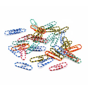 Colored paper clips isolated on a white background